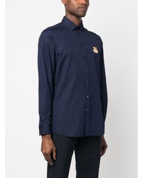 Мужская темно-синяя рубашка с длинным рукавом с вышивкой от Moschino