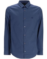 Мужская темно-синяя рубашка с длинным рукавом с вышивкой от Emporio Armani