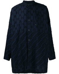 Мужская темно-синяя рубашка с длинным рукавом с вышивкой от Issey Miyake