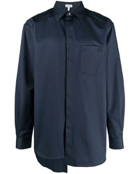 Мужская темно-синяя рубашка с длинным рукавом с вышивкой от Loewe