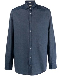 Мужская темно-синяя рубашка с длинным рукавом с вышивкой от Massimo Alba