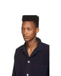 Мужская темно-синяя рубашка с длинным рукавом с вышивкой от Noah NYC
