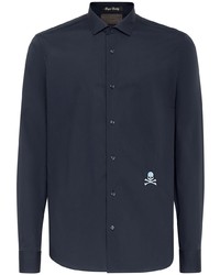 Мужская темно-синяя рубашка с длинным рукавом с вышивкой от Philipp Plein
