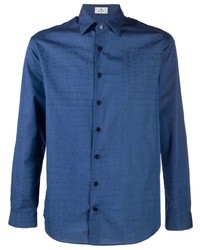 Мужская темно-синяя рубашка с длинным рукавом с геометрическим рисунком от Etro
