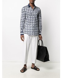 Мужская темно-синяя рубашка с длинным рукавом с геометрическим рисунком от Dolce & Gabbana