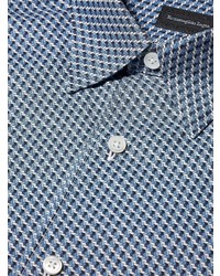 Мужская темно-синяя рубашка с длинным рукавом с геометрическим рисунком от Ermenegildo Zegna
