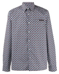 Мужская темно-синяя рубашка с длинным рукавом с геометрическим рисунком от Prada