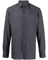 Мужская темно-синяя рубашка с длинным рукавом с геометрическим рисунком от Tom Ford