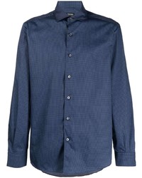 Мужская темно-синяя рубашка с длинным рукавом с геометрическим рисунком от Z Zegna