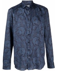 Мужская темно-синяя рубашка с длинным рукавом с "огурцами" от Etro