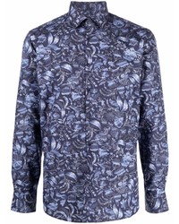 Мужская темно-синяя рубашка с длинным рукавом с "огурцами" от Karl Lagerfeld