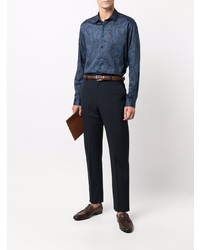 Мужская темно-синяя рубашка с длинным рукавом с "огурцами" от Etro