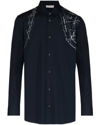 Мужская темно-синяя рубашка с длинным рукавом с принтом от Alexander McQueen