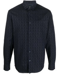 Мужская темно-синяя рубашка с длинным рукавом с принтом от Armani Exchange