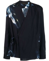 Мужская темно-синяя рубашка с длинным рукавом с принтом от Atu Body Couture