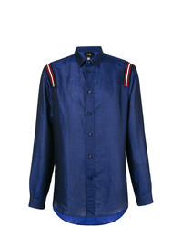 Мужская темно-синяя рубашка с длинным рукавом с принтом от Cavalli Class
