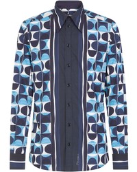 Мужская темно-синяя рубашка с длинным рукавом с принтом от Dolce & Gabbana