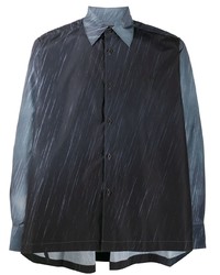 Мужская темно-синяя рубашка с длинным рукавом с принтом от Fumito Ganryu