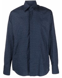 Мужская темно-синяя рубашка с длинным рукавом с принтом от Karl Lagerfeld