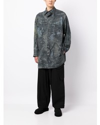 Мужская темно-синяя рубашка с длинным рукавом с принтом от Yohji Yamamoto