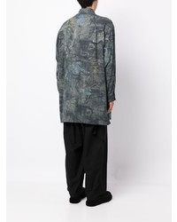 Мужская темно-синяя рубашка с длинным рукавом с принтом от Yohji Yamamoto