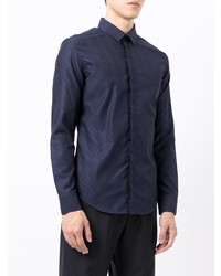 Мужская темно-синяя рубашка с длинным рукавом с принтом от Emporio Armani