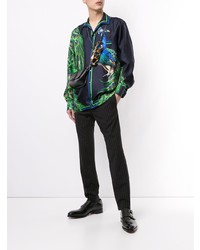 Мужская темно-синяя рубашка с длинным рукавом с принтом от Dolce & Gabbana