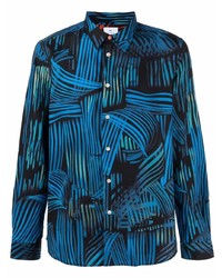 Мужская темно-синяя рубашка с длинным рукавом с принтом от PS Paul Smith