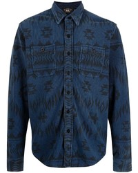 Мужская темно-синяя рубашка с длинным рукавом с принтом от Ralph Lauren RRL