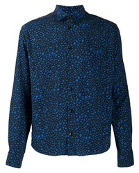 Мужская темно-синяя рубашка с длинным рукавом с принтом от Saint Laurent