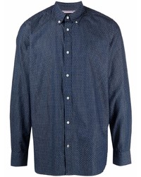 Мужская темно-синяя рубашка с длинным рукавом с принтом от Tommy Hilfiger