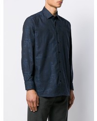 Мужская темно-синяя рубашка с длинным рукавом с принтом от Etro