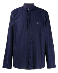 Мужская темно-синяя рубашка с длинным рукавом с цветочным принтом от Etro