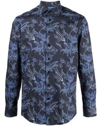 Мужская темно-синяя рубашка с длинным рукавом с цветочным принтом от Etro