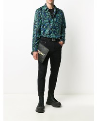 Мужская темно-синяя рубашка с длинным рукавом с цветочным принтом от Givenchy