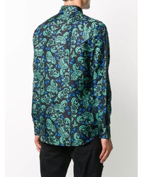 Мужская темно-синяя рубашка с длинным рукавом с цветочным принтом от Givenchy