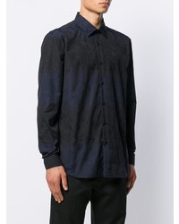 Мужская темно-синяя рубашка с длинным рукавом с цветочным принтом от Versace Collection