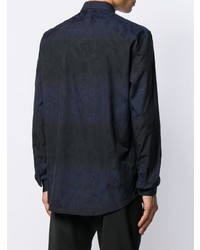 Мужская темно-синяя рубашка с длинным рукавом с цветочным принтом от Versace Collection