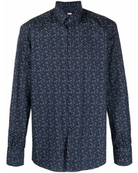 Мужская темно-синяя рубашка с длинным рукавом с цветочным принтом от Karl Lagerfeld