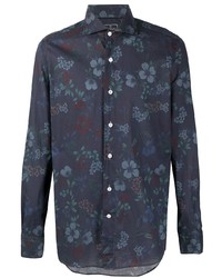 Мужская темно-синяя рубашка с длинным рукавом с цветочным принтом от Orian