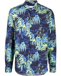 Мужская темно-синяя рубашка с длинным рукавом с цветочным принтом от Orlebar Brown