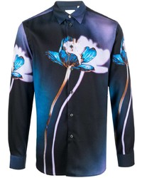 Мужская темно-синяя рубашка с длинным рукавом с цветочным принтом от Paul Smith