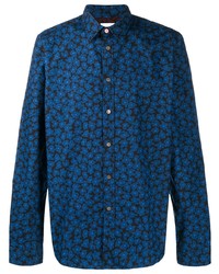 Мужская темно-синяя рубашка с длинным рукавом с цветочным принтом от PS Paul Smith