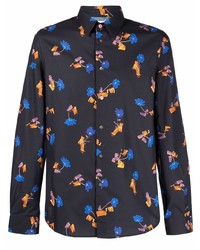 Мужская темно-синяя рубашка с длинным рукавом с цветочным принтом от PS Paul Smith