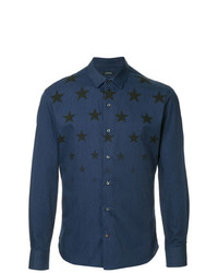 Мужская темно-синяя рубашка с длинным рукавом со звездами от GUILD PRIME