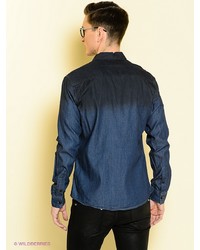 Мужская темно-синяя рубашка с длинным рукавом от BLEND