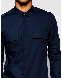 Мужская темно-синяя рубашка с длинным рукавом от Asos