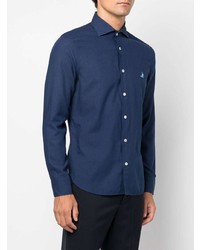 Мужская темно-синяя рубашка с длинным рукавом от Fedeli