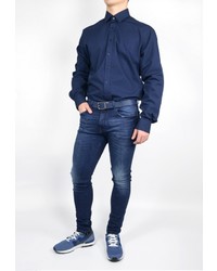 Мужская темно-синяя рубашка с длинным рукавом от Eterna