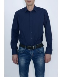 Мужская темно-синяя рубашка с длинным рукавом от Eterna